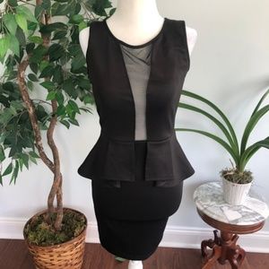 Black Mesh Inset Peplum Dress